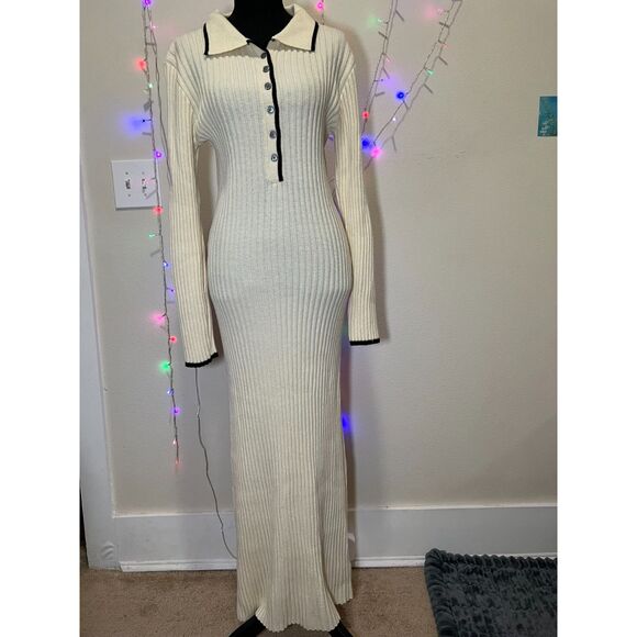 Commense Women's XL Ribbed Knit Sweater Dress Long Sleeve Collared - Picture 2 of 7